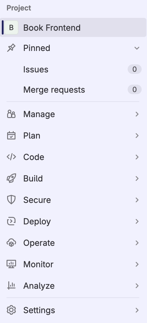 Gitlab - project menu